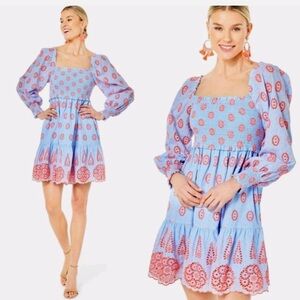 Lilly Pulitzer Blue Mini Dress with Pink Medallion Print